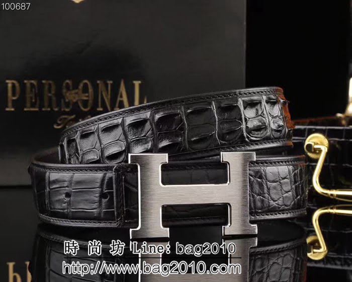 愛馬仕HERMES 鱷魚 骨背皮新款 鱷魚骨皮 高端男士皮帶 HHG1362